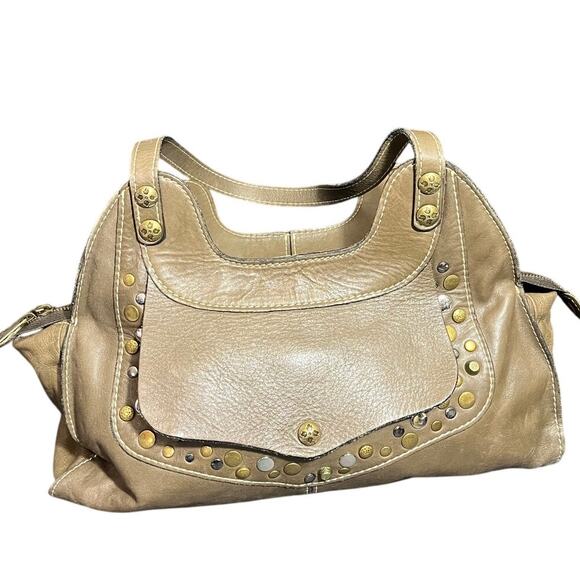 Patricia Nash‎ Ergo Satchel Green Leather Studded Hobo Shoulder Bag Purse - Picture 1 of 10
